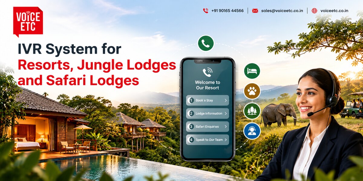 IVR system for resorts and safari lodges showing a phone menu with options to book a stay, safari enquiries and support